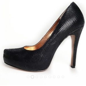 BCBGeneration black heels, size 9.5 snake print